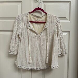 Tularosa Pleated Blouse Grommet Detail Quarter Sleeve Size S